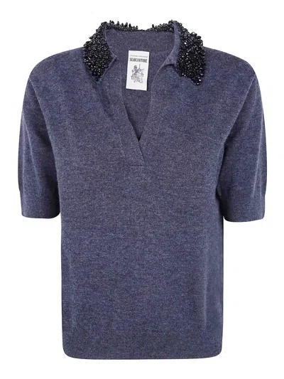 Semicouture Margy Short Sleeves Polo Neck In Grey