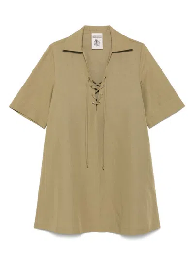 Semicouture Marisa Linen Blend Mini Dress In Beige