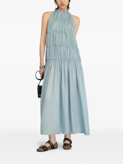 Semicouture Marylou Smocked Tiered Dress In Blue