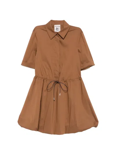 Semicouture Matilda Drawstring-waist Bubble-hem Mini Dress In Brown