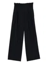 Semicouture Wide Leg Pleated Trousers With Belt Loops In Black