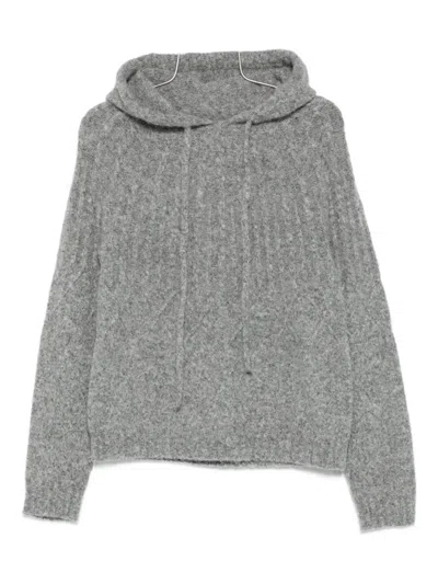 Semicouture Mélange-effect Knit Hoodie In Gray
