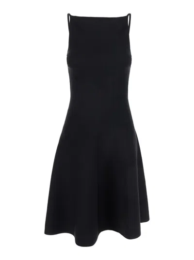 Semicouture Mini Black Dress With Open Back In Viscose Blend Woman
