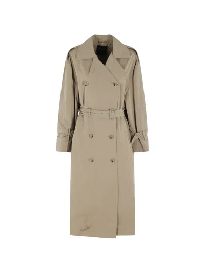 Semicouture Belted Double-breasted Coat In Brown