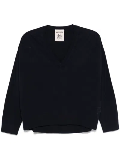 Semicouture Semi Couture Relaxed Fit Deep V-neck Blue Sweater