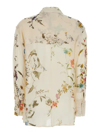 Semicouture Multcolor Shirt With Classic Collar And All-over Floral Print In Multicolor