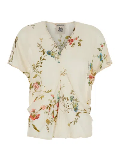 SEMICOUTURE MULTICOLOR TOP WITH V NECK AND ALL-OVER FLORAL PRINT IN VISCOSE WOMAN
