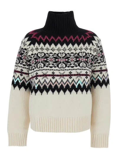 SEMICOUTURE MULTICOLOR TURTLENECK SWEATER WITH ALL-OVER INLAYS IN WOOL BLEND WOMAN