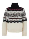 Semicouture Multicolor Turtleneck Sweater With All-over Inlays In Wool Blend Woman In White