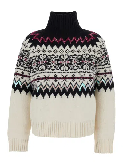 Semicouture Multicolor Turtleneck Sweater With All-over Inlays In Wool Blend Woman In White
