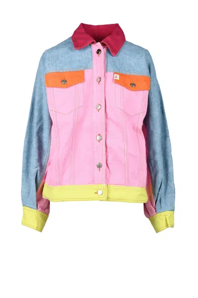 Semicouture Multicolore Patchwork Jacket With Artistic Design In Pink