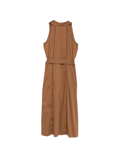 Semicouture Myrtie Ladder-stitch Belted Dress In Brown