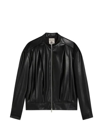 Semicouture Naia Pleated Bomber Jacket In Black
