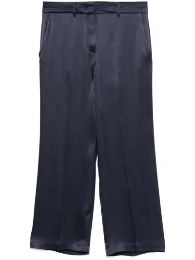 Semicouture Navy Blue Satin Trousers