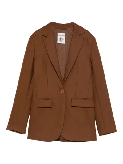 Semicouture Notched-lapel Pocket Blazer In Brown