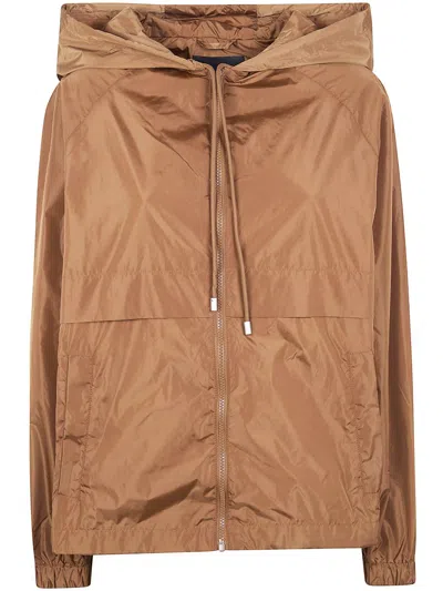 Semicouture Nylon K Way Hooded Jacket Drawstring Hem In Brown