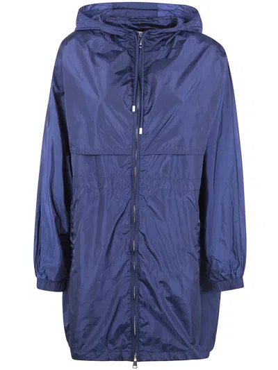 Semicouture Nylon Hooded Parka Long Length Jacket In Blue