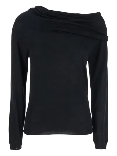 Semicouture Off-shoulder Long-sleeve T-shirt In Black