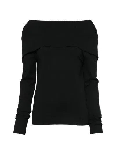 Semicouture Off-shoulder Zip-back Cardigan In Black