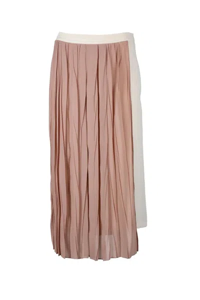 Semicouture Old Rose Acetate Silk Midi Skirt In Pink