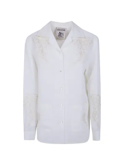 Semicouture Olive Floral-embroidered Shirt In White