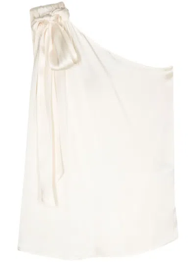 Semicouture One-shoulder Satin Top In Neutrals