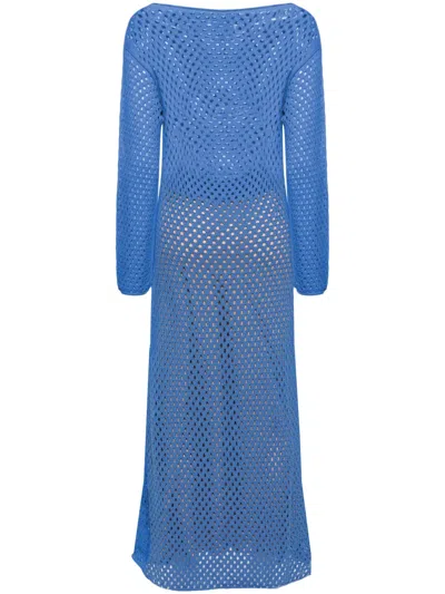 Semicouture Open-knit Cotton Maxi Dress In Blue