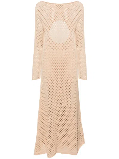 Semicouture Open-knit Cotton Maxi Dress In Neutrals