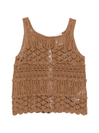 Semicouture Beige Round Neck Knitted Top In Neutral