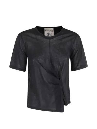 Semicouture Ophelia Twist-detail Asymmetric T-shirt In Black