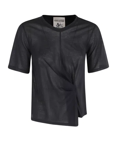 Semicouture Ophelia Twist-detail Asymmetric T-shirt In Black