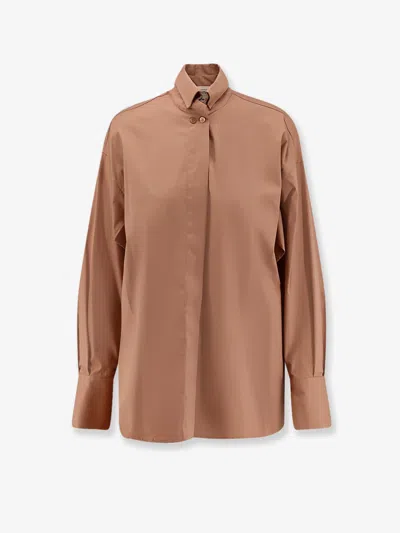Semicouture Oversize Cotton Shirt In Brown