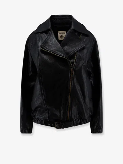 Semicouture Oversize Textured Leather Jacket In Black