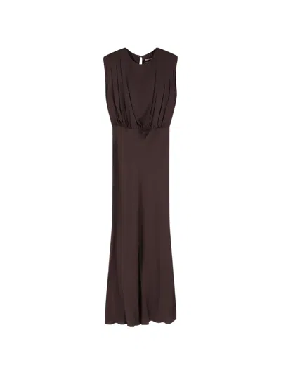 Semicouture Padded Shoulders Dress In Brown