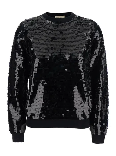 SEMICOUTURE BLACK SWEATER WITH ALL-OVER SEQUINS IN WOOL WOMAN