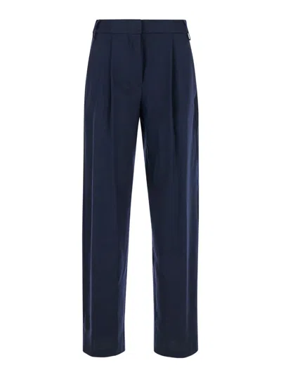 Semicouture Blue Pants With High Waist And Pences On The Front