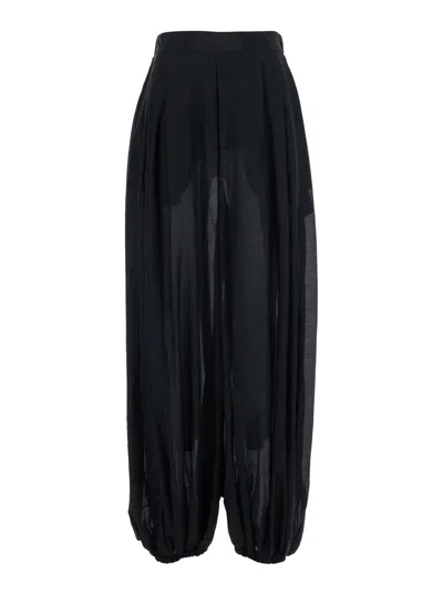 Semicouture Pants Cotton Muslin Pants Black With Elastic Waist And Side Pockets In Cotton And Silk Women