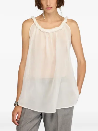 Semicouture Paulene Twisted-neckline Sleeveless Top In White