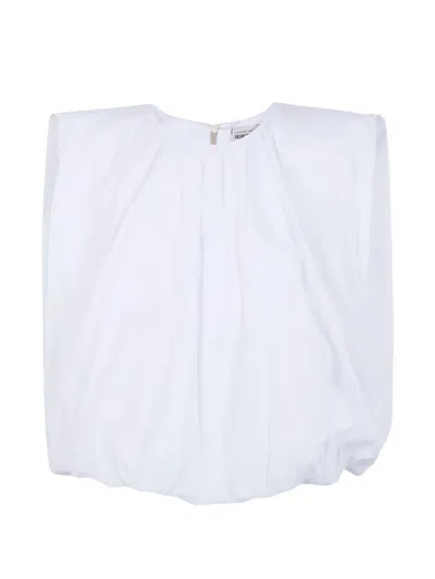 Semicouture Pearl Padded-shoulder Gathered Blouse In White