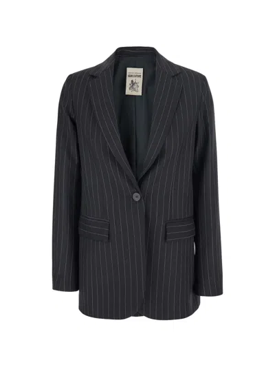 Semicouture Pinstripe-pattern Single-breasted Jacket In Gray