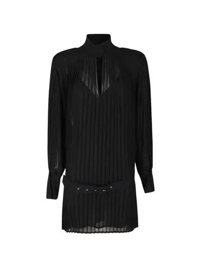 Semicouture Pleated Belted Mini Dress In Black