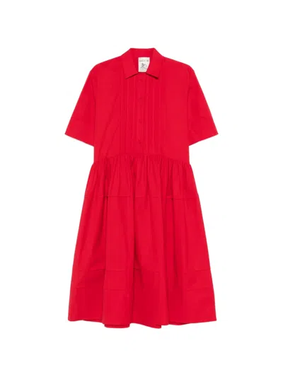 Semicouture Pleated Half-button Dress In Red