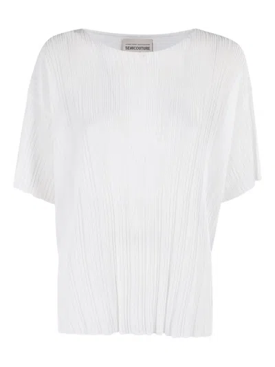 Semicouture Pleated Short-sleeve Blouse In Bianco