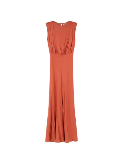 Semicouture Pleated Sleeveless Maxi Dress In Brown