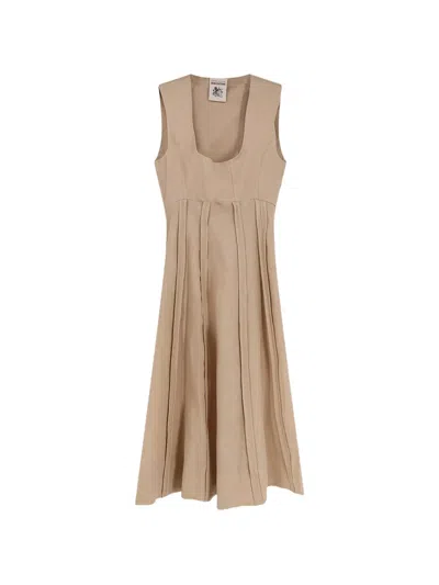 Semicouture Pleated Sleeveless Midi Dress In Neutral