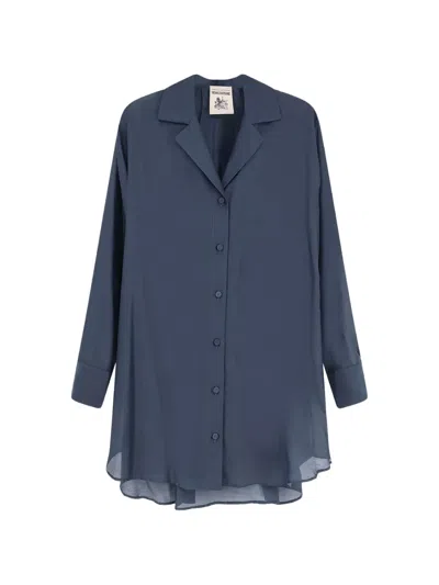 Semicouture Pleated-back Long-sleeve Shirt In Blue