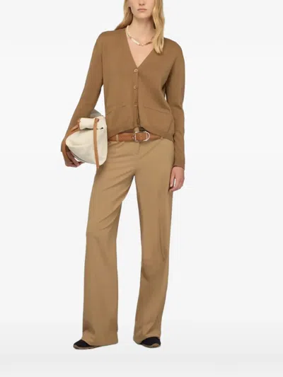 Semicouture Pleated-panel V-neck Cardigan In Brown
