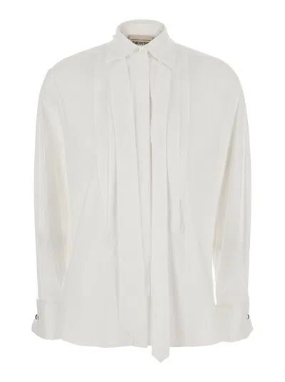 Semicouture Pointed Collar Striped Button-front Cotton Shirt For Women In Animal Print