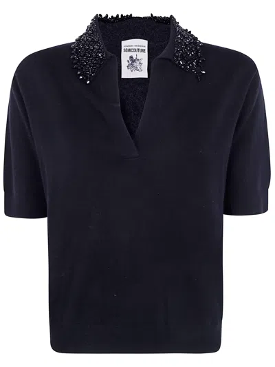 Semicouture Polo Short Sleeves "margy" In Black