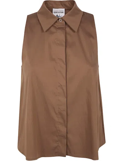 Semicouture Popeline Cotton Mini Top In Brown